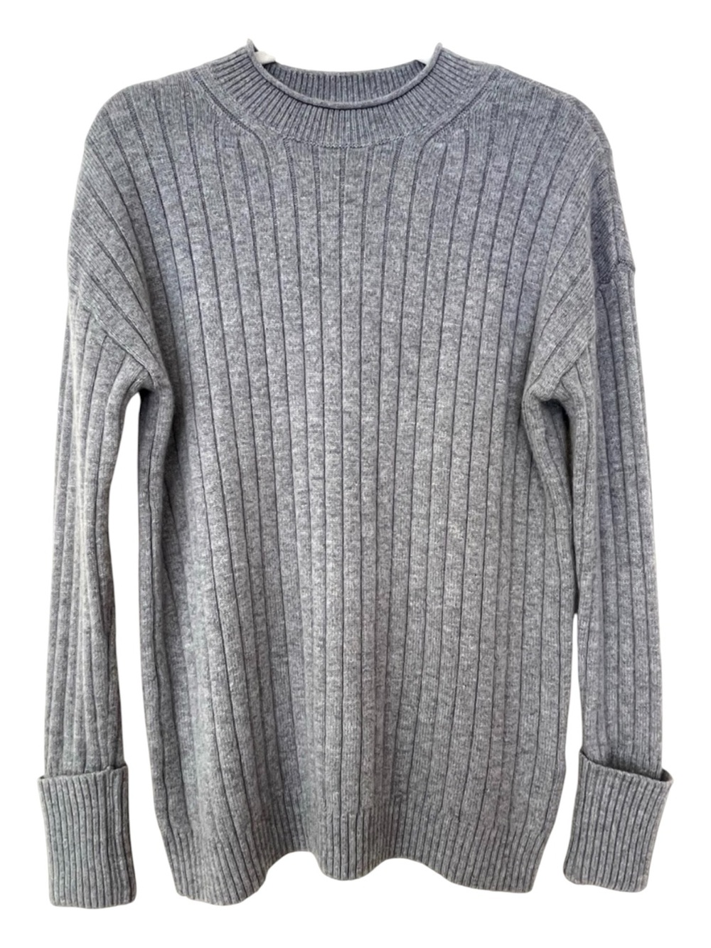 Banana Republic Roll Neck Sweater S Gray Ribbed Merino Wool Cashmere Luxury Chic
